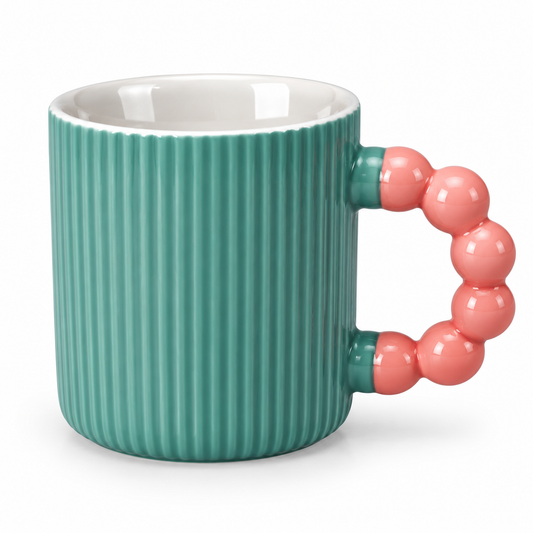 Ribbed Ceramic Coffee Mug with Beaded Handle – Colourful Tea & Coffee Cup