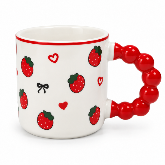 Cute Fruit Print Ceramic Coffee Mug with Red Handle – Tea & Coffee Cup