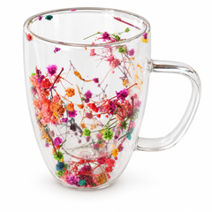 Mixed Floral Glass Mug – 450ml Transparent Multicolor Flower Coffee & Tea Mug