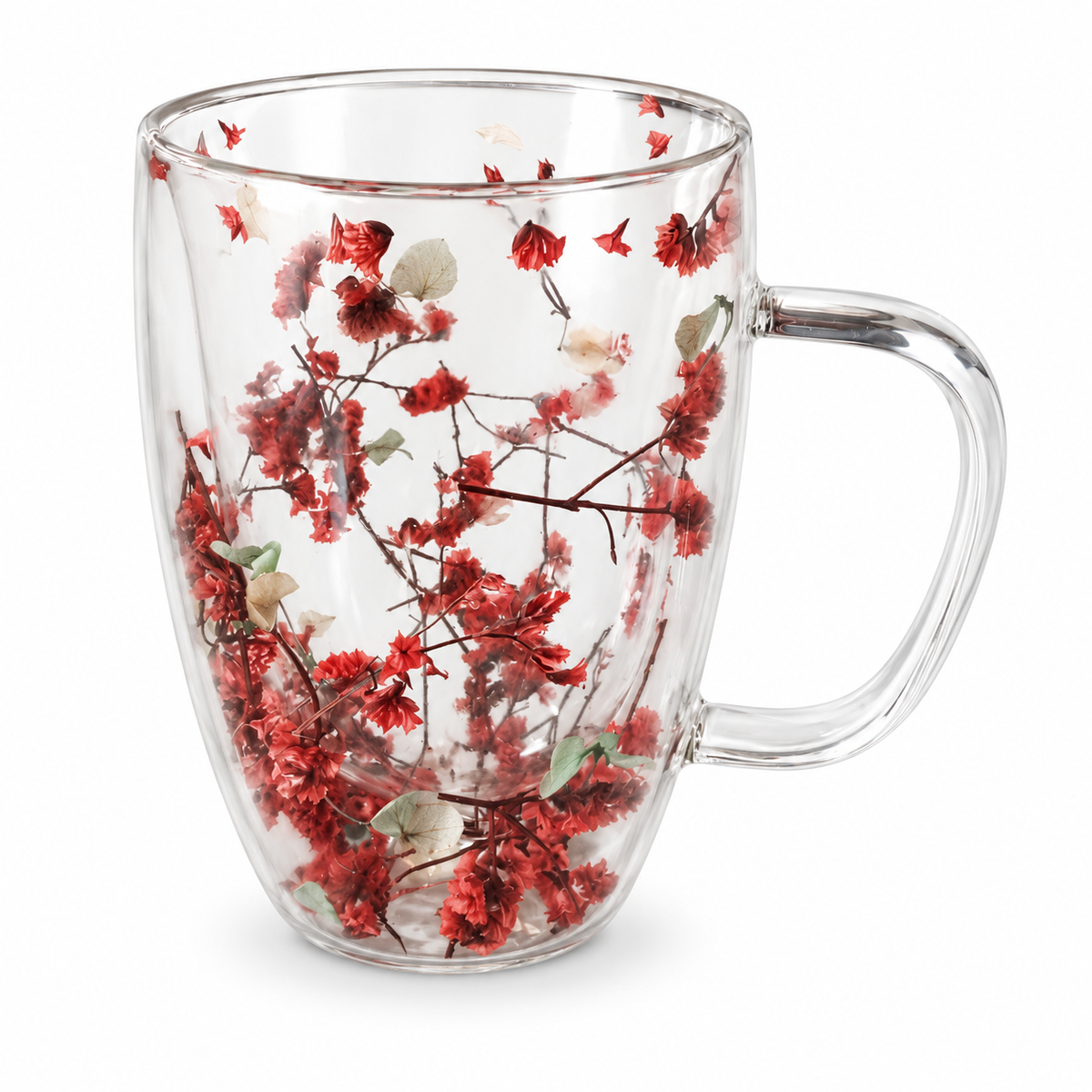 Pink Blossom Glass Mug – 450ml Floral Transparent Coffee & Tea Mug