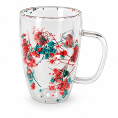 Red Blossom Glass Mug – 450ml Floral Transparent Coffee & Tea Mug