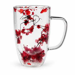 Turquoise Blossom Glass Mug – 450ml Floral Transparent Coffee & Tea Mug