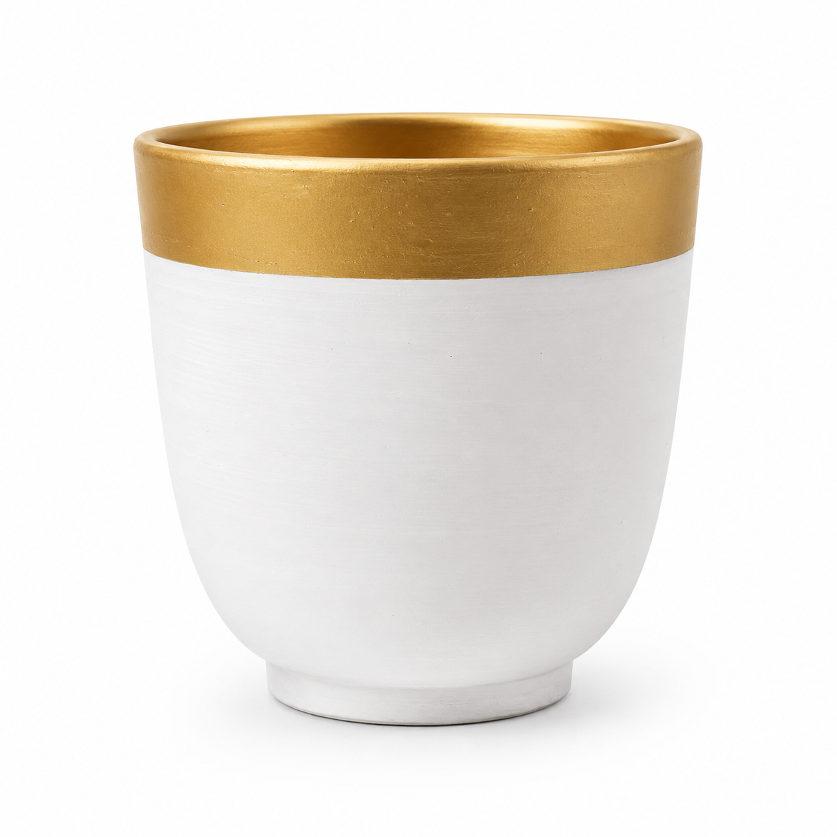 White Planter with Gold Rim – Elegant Decorative MERH Plant Pot