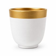 White Planter with Gold Rim – Elegant Decorative MERH Plant Pot