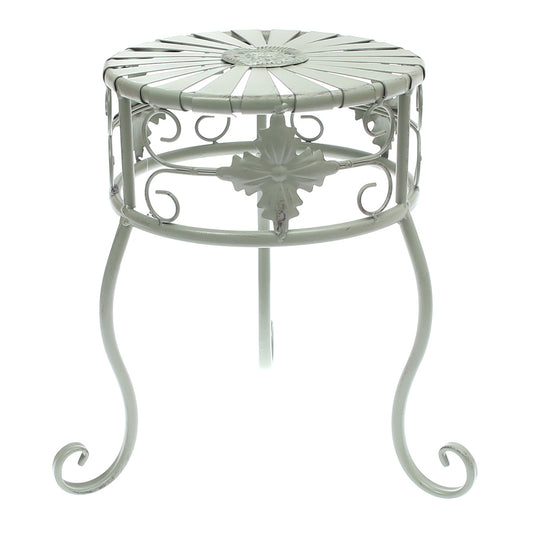 Small Antique Metal Planter Stand – Vintage White Iron Plant Holder for Indoor & Outdoor Décor (9 x 9 x 11.5 Inch) - Habitt