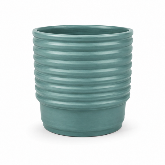 Round Green Planter – Ribbed Decorative MERH Plant Pot