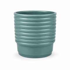 Round Green Planter Large – Ribbed Decorative MERH Plant Pot