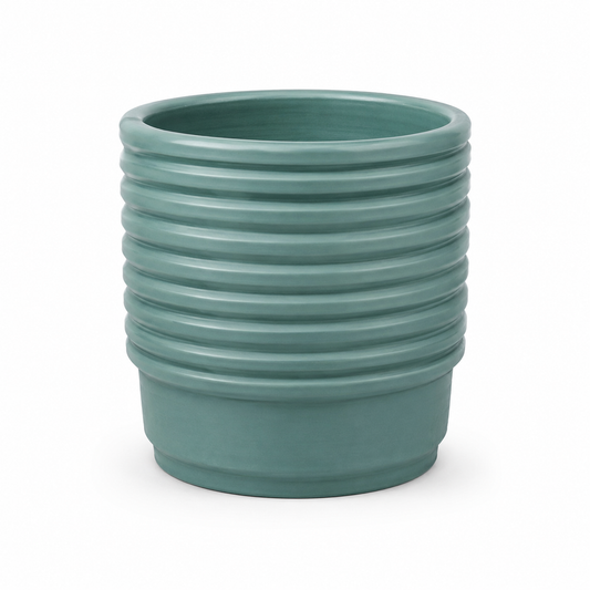 Round Green Planter – Ribbed Decorative MERH Plant Pot