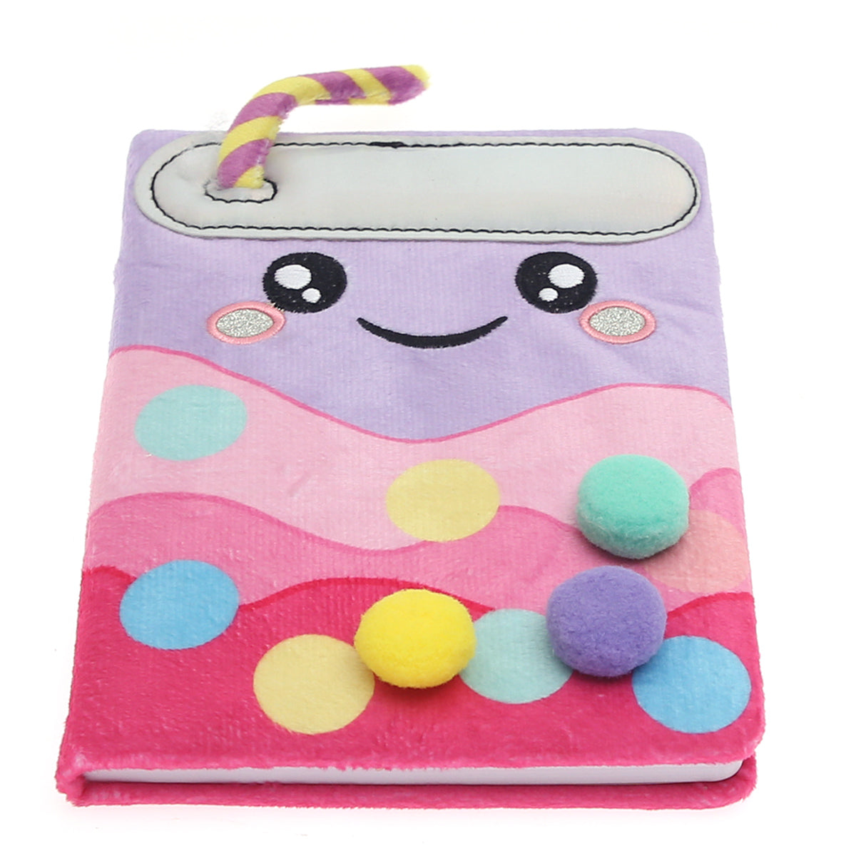 Plush Notebook – Boba Drink Theme | Furry Cover with Pom-Poms | Soft Journal for Kids | 100 Pages - Habitt
