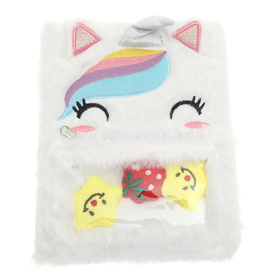Mini Furry Unicorn Notebook for Kids | Plush Cover | Star Confetti Window | 5062 - Habitt