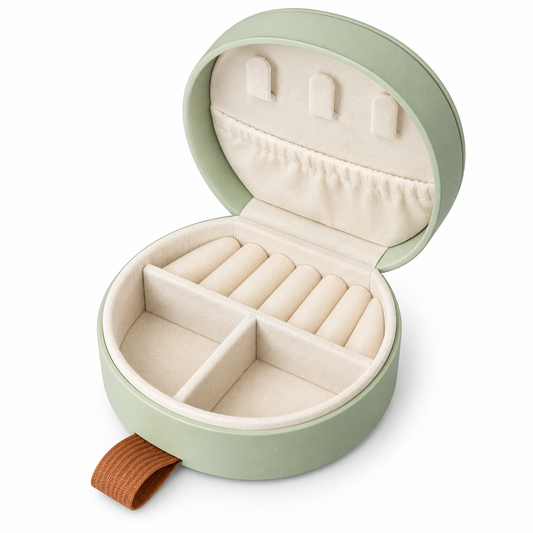 Portable Mini Jewelry Box – Light Green | Compact Travel Jewelry Organizer