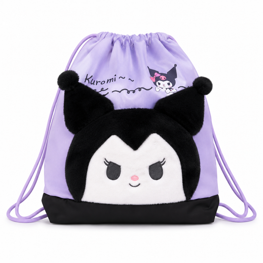 Kids Plush Drawstring Bag (Kuromi Design)
