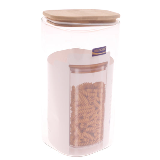 Delisoga Square Glass Storage Jar 1580ml – Bamboo Lid | GPG16 - Habitt