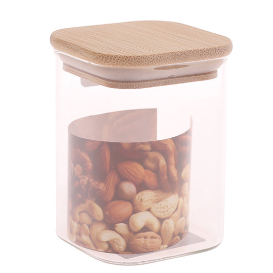 Square Glass Jar 230ml – GPG16-230/L3 with Bamboo Lid - Habitt