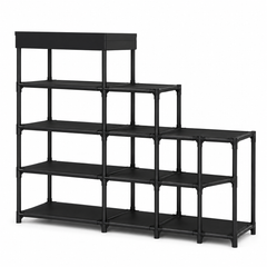 Multi-Tier Step Storage Rack | Black Modular Organizer Shelf