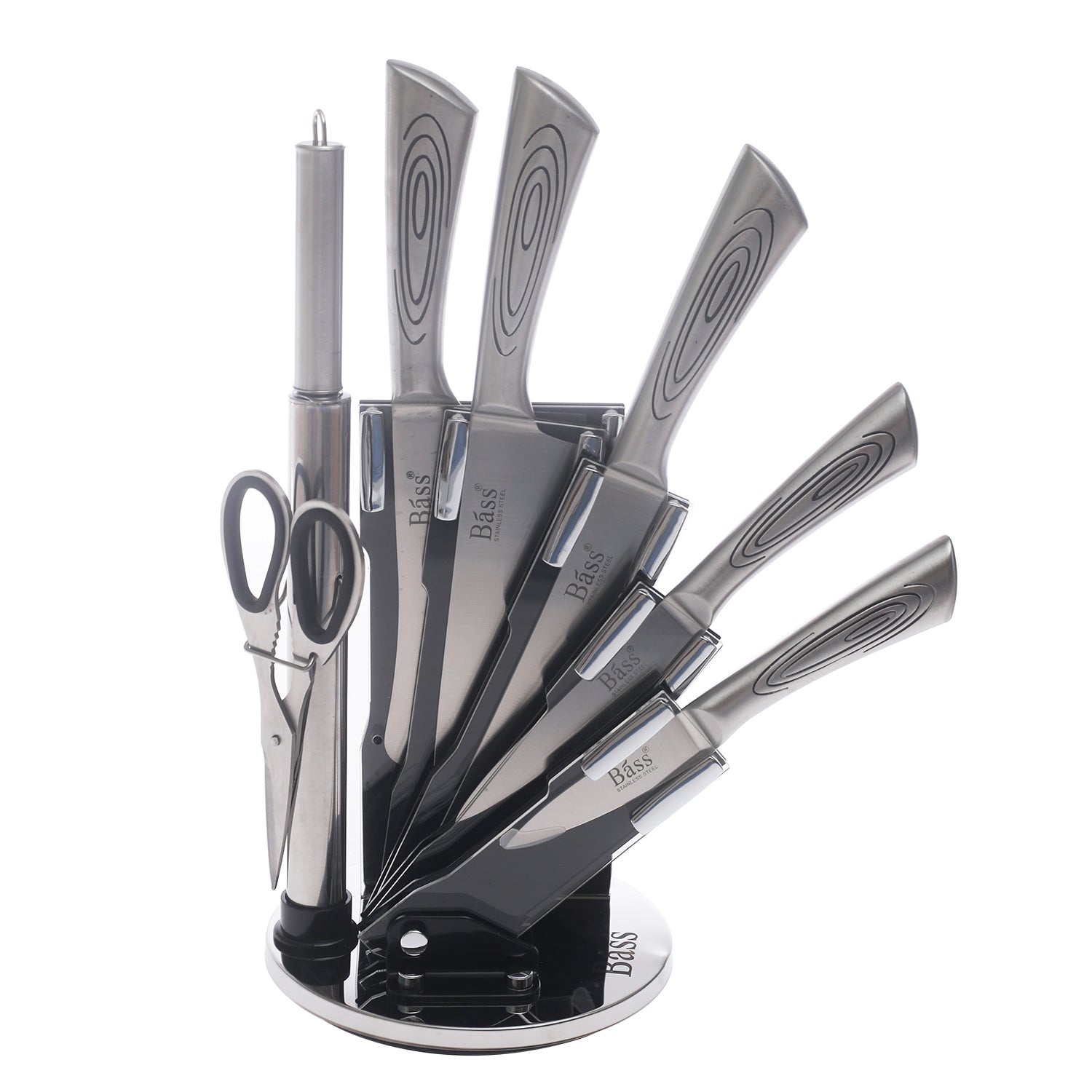 Bass Stainless Steel Knife Set with Stand – 8 Pcs Kitchen Essentials - Habitt