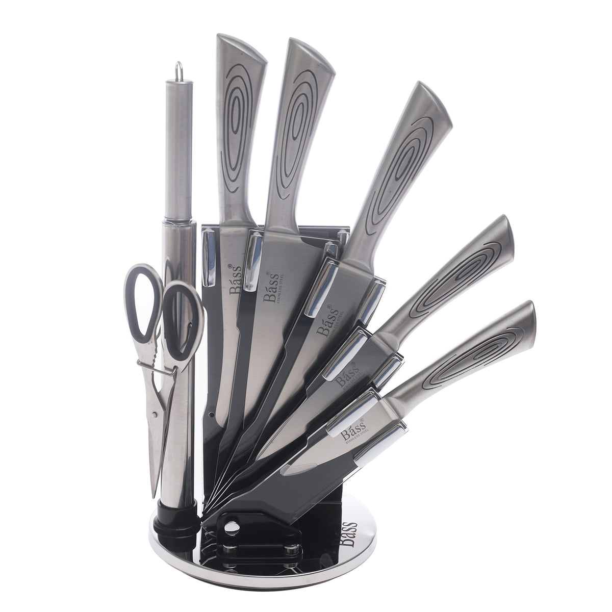 Bass Stainless Steel Knife Set with Stand – 8 Pcs Kitchen Essentials - Habitt