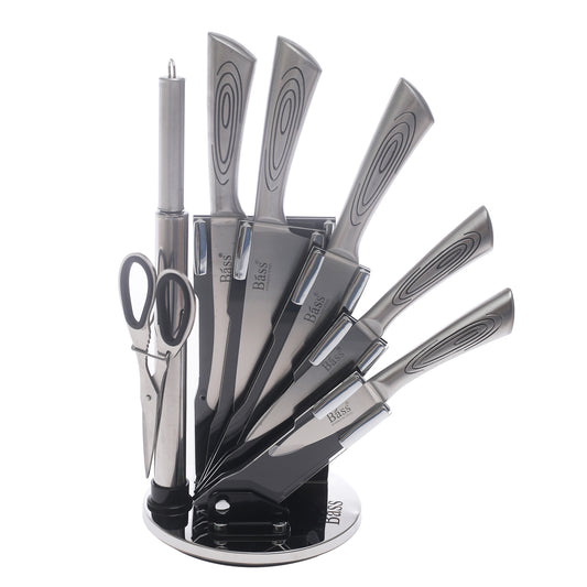 Bass Stainless Steel Knife Set with Stand – 8 Pcs Kitchen Essentials - Habitt
