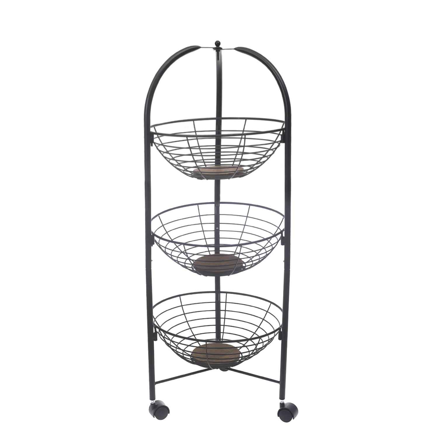 PinPin 3-Tier Vegetable Trolley – Black Metal Storage Rack with Wheels - Habitt
