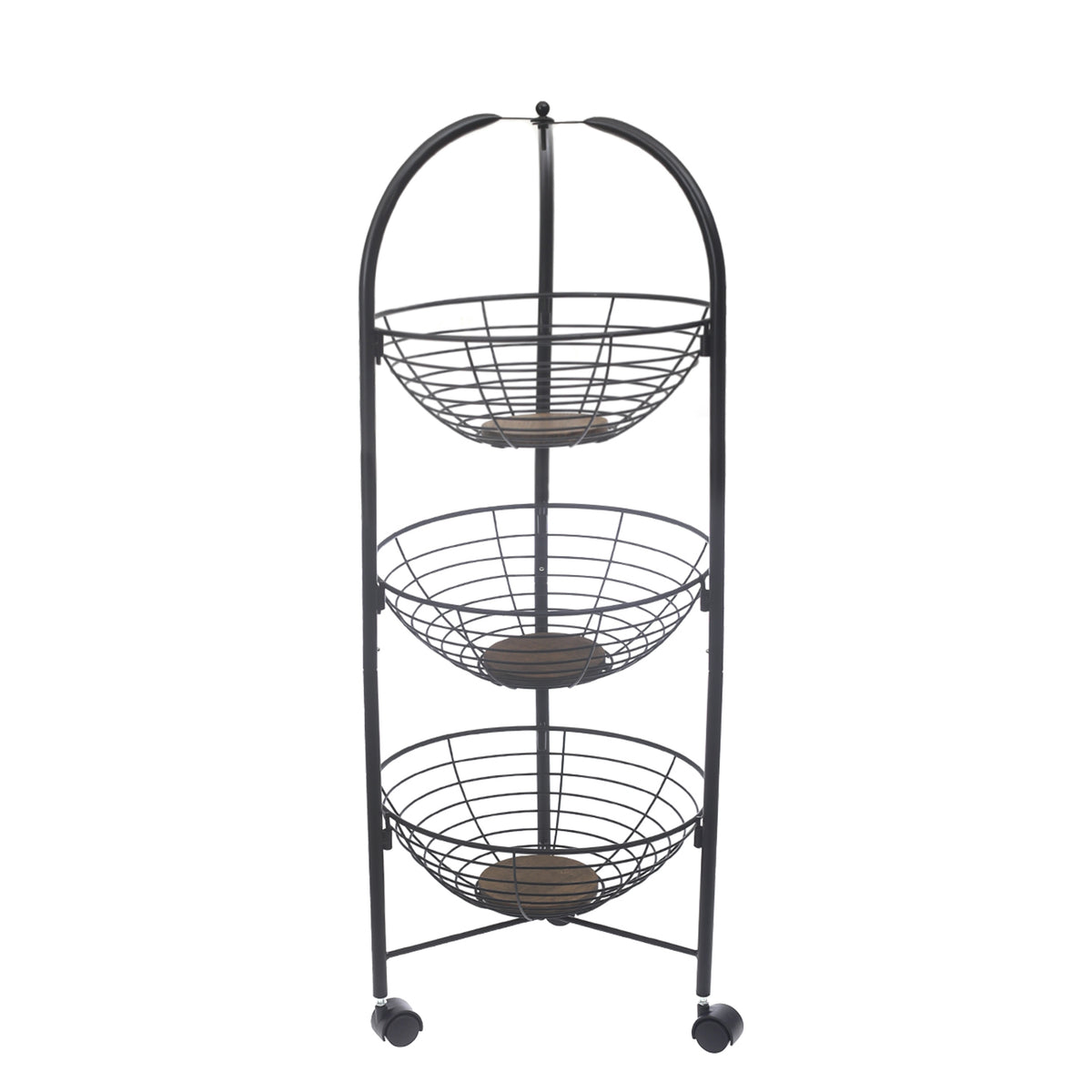 PinPin 3-Tier Vegetable Trolley – Black Metal Storage Rack with Wheels - Habitt