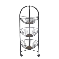 PinPin 3-Tier Vegetable Trolley – Black Metal Storage Rack with Wheels - Habitt