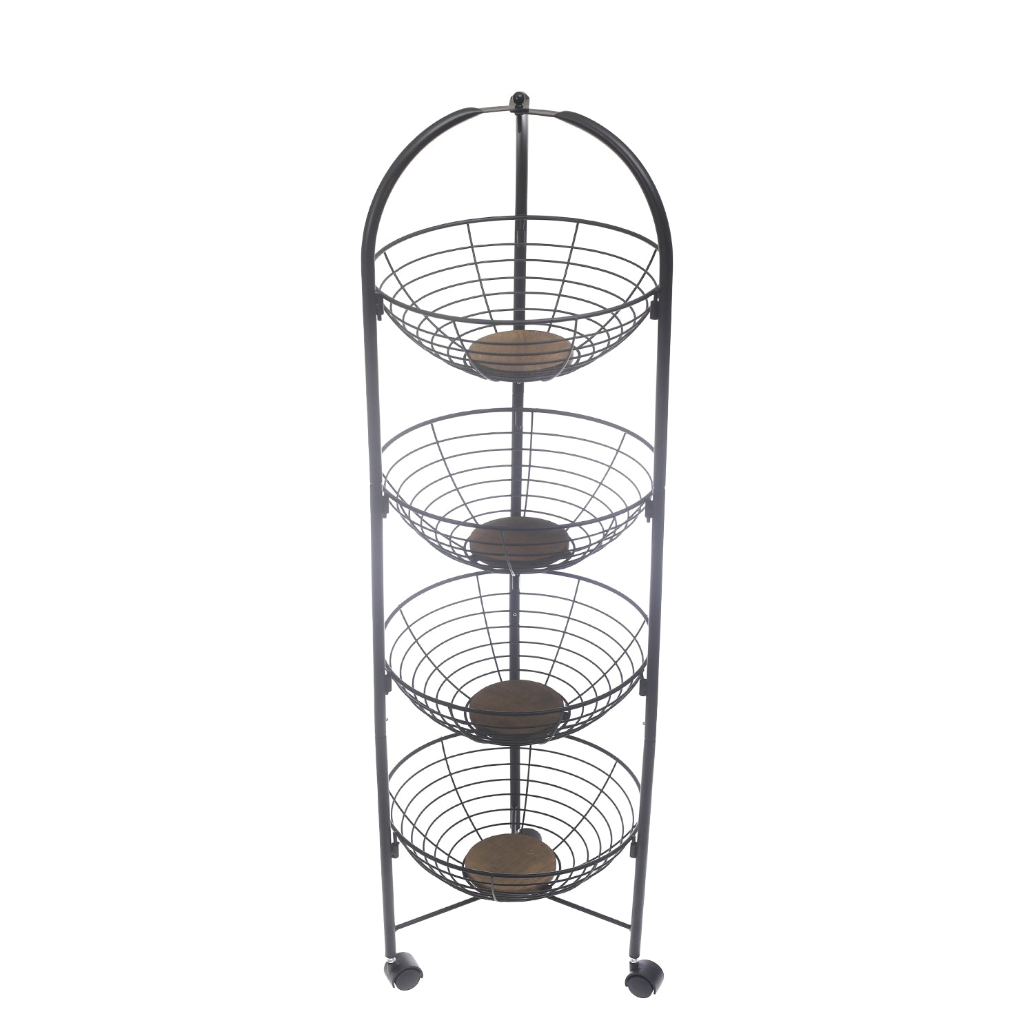 PinPin 4-Tier Vegetable Trolley – Black Metal Storage Rack with Wheels - Habitt