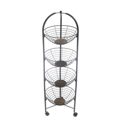 PinPin 4-Tier Vegetable Trolley – Black Metal Storage Rack with Wheels - Habitt