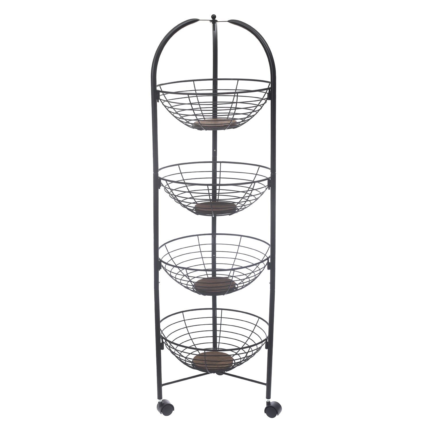 PinPin 4-Tier Vegetable Trolley – Black Metal Storage Rack with Wheels - Habitt