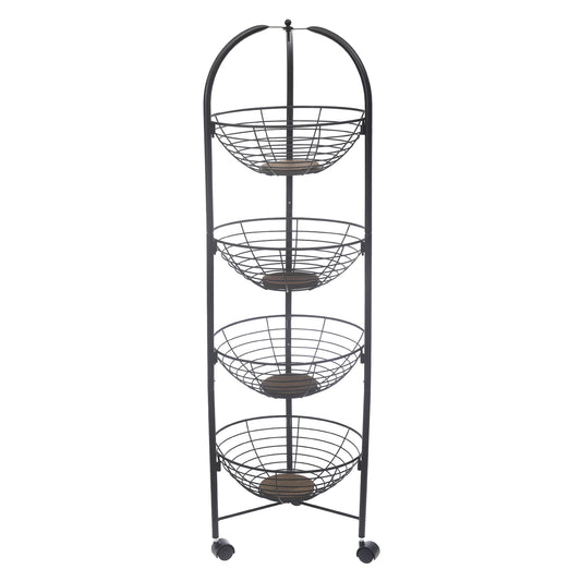 PinPin 4-Tier Vegetable Trolley – Black Metal Storage Rack with Wheels - Habitt