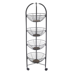 PinPin 4-Tier Vegetable Trolley – Black Metal Storage Rack with Wheels - Habitt