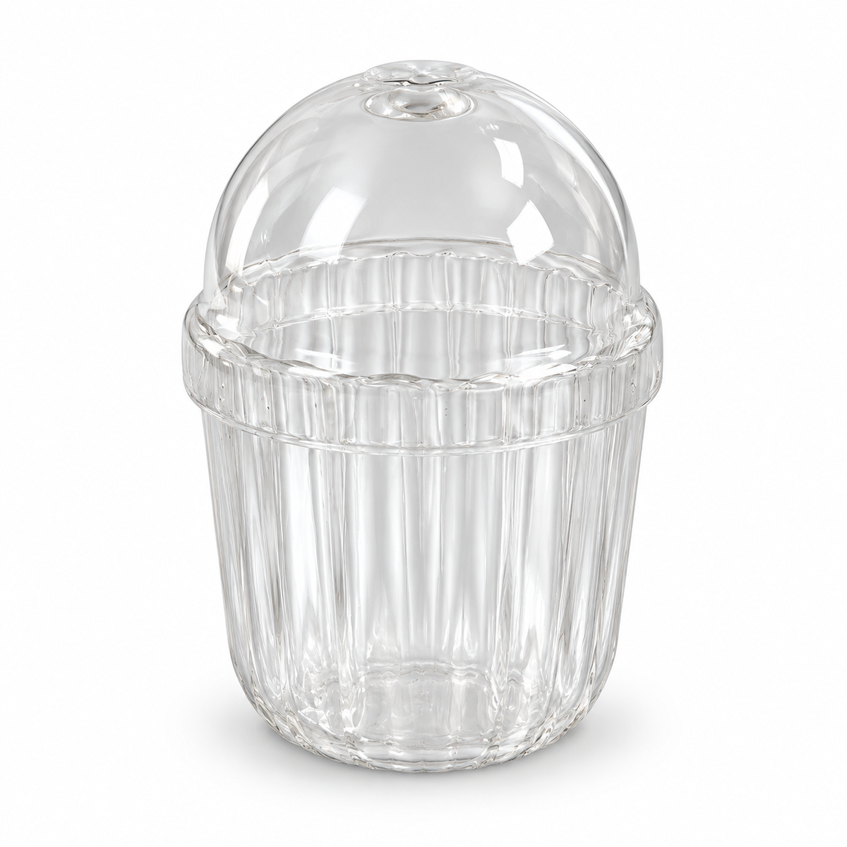 Clear Glass Sipper with Dome Lid | Ribbed Drinkware Cup