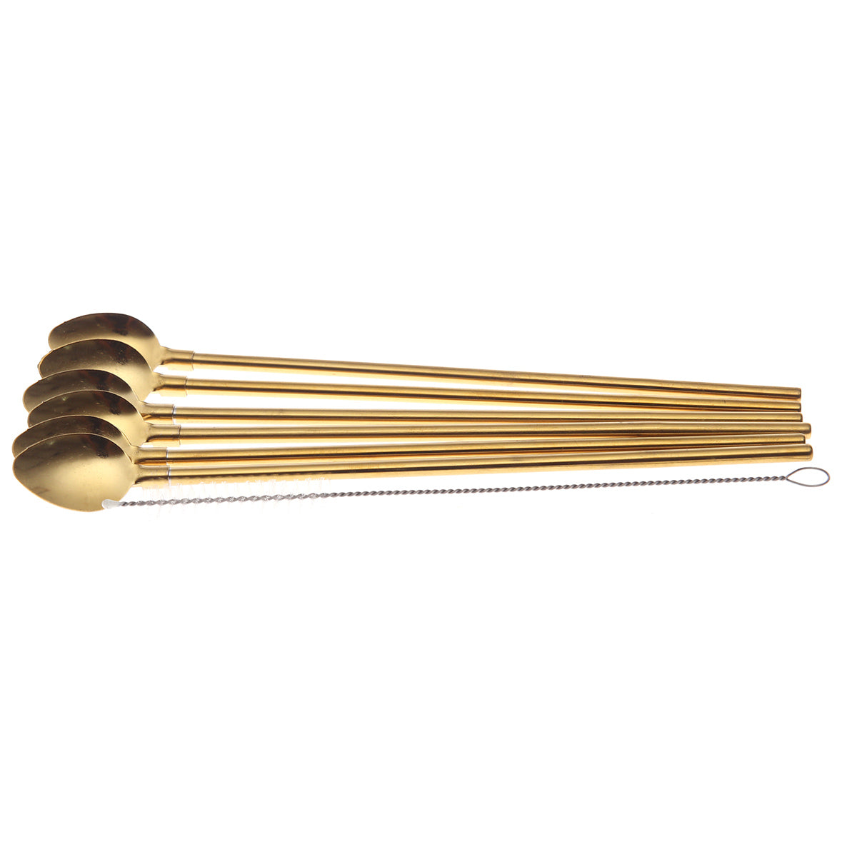 Premium Gold 2-in-1 Straw & Spoon Set — Reusable Stainless Steel Cocktail & Smoothie Utensils with Cleaning Brush - Habitt