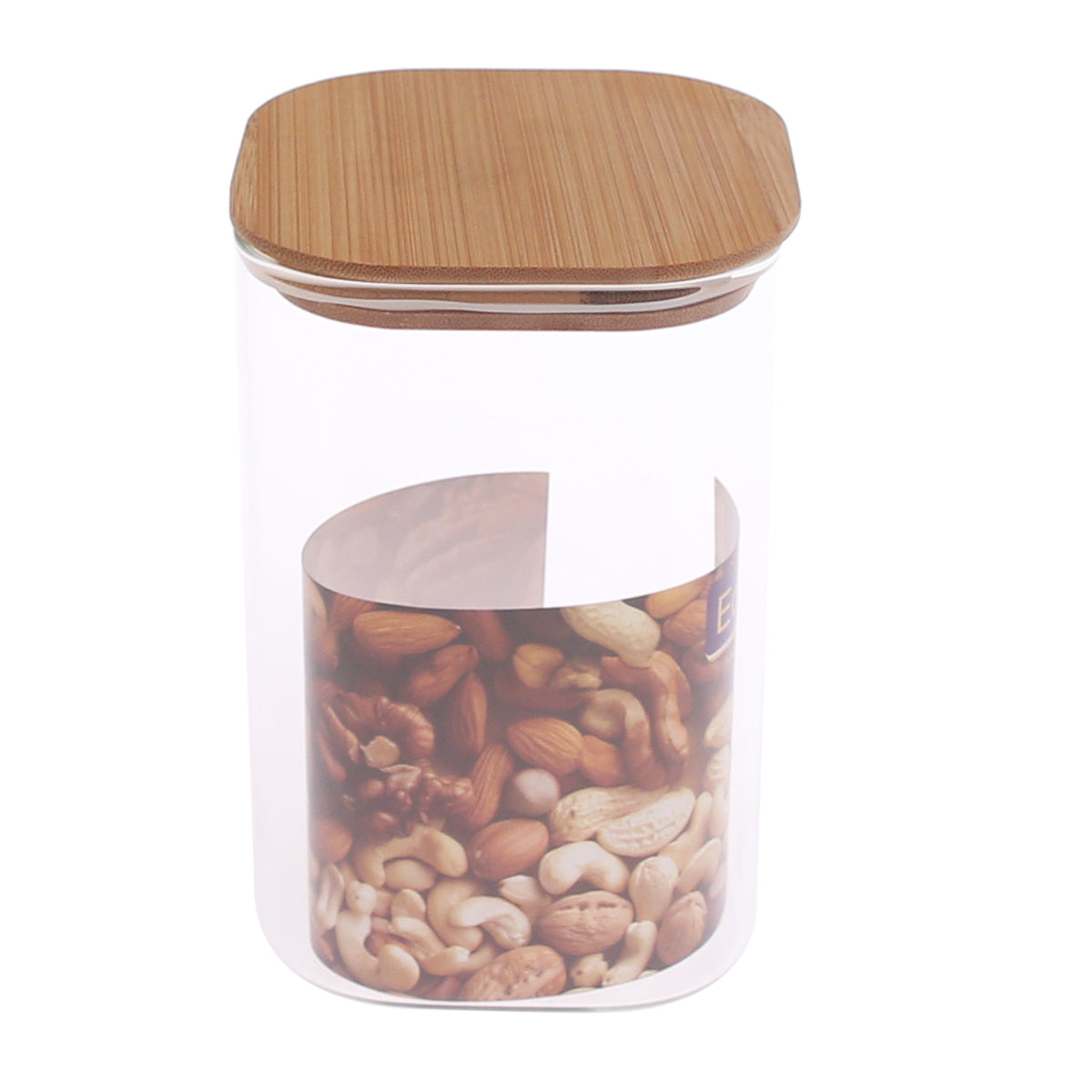 Square Glass Storage Jar with Wooden Lid – 1200 ml (GPG16-1200, Medium) - Habitt
