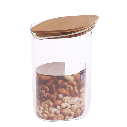 Square Glass Storage Jar with Wooden Lid – 1200 ml (GPG16-1200, Medium) - Habitt