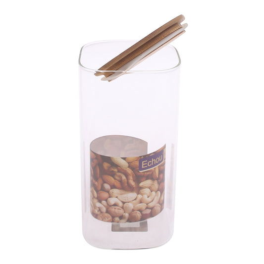 Large Square Glass Storage Jar with Wooden Lid – 1580 ml (GPG16-1580) - Habitt