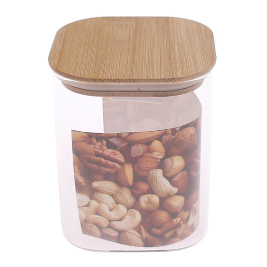 950 ml Square Glass Jar with Bamboo Lid - Habitt