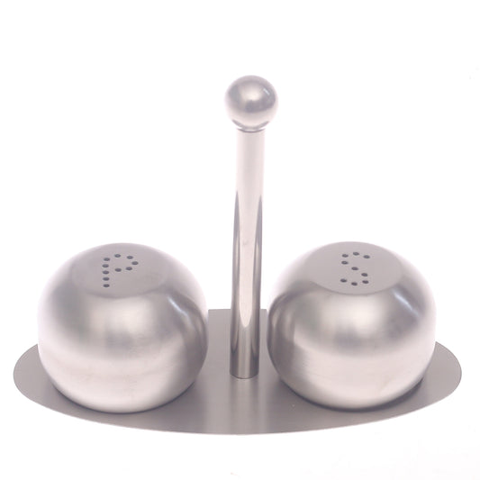 Stainless Steel Salt & Pepper Set (3-Piece) – Modern Tabletop Seasoning Dispenser with Stand - Habitt