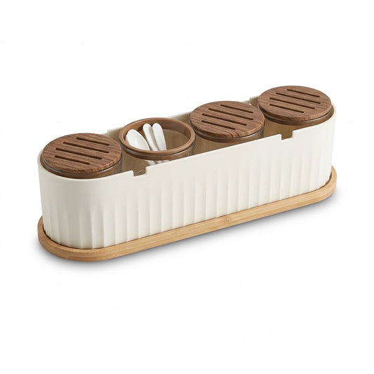 Wonder 4 Grid White Masala Box with Spoon | Spice Storage Box