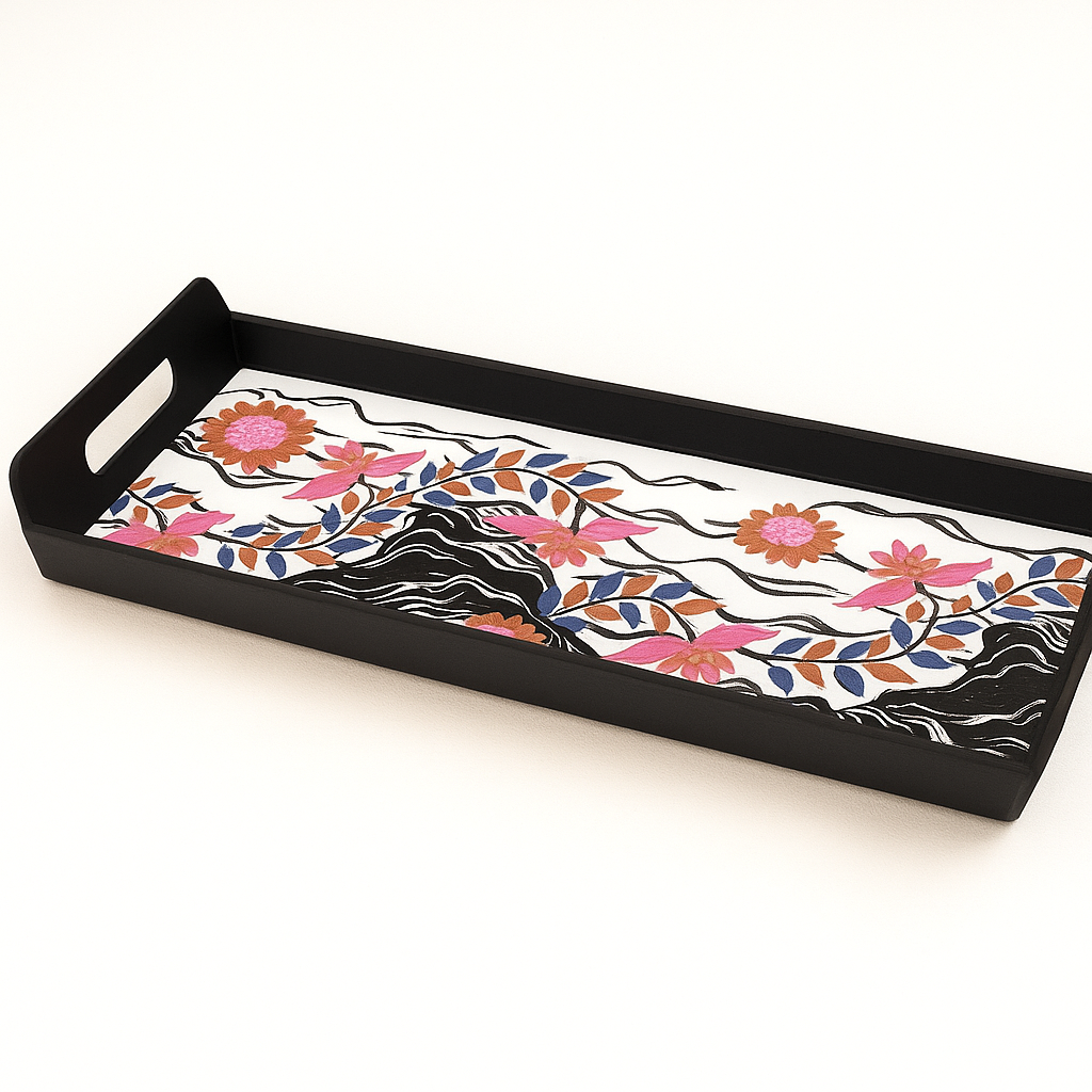 Magical Black Smart Tray – Floral Wave Design - Habitt