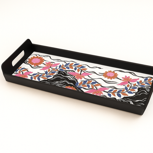 Magical Black Smart Tray – Floral Wave Design - Habitt