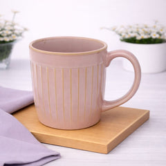 Pink Ceramic Mug with Ribbed Texture – 3 x 3.5 Inch Coffee & Tea Cup - Habitt