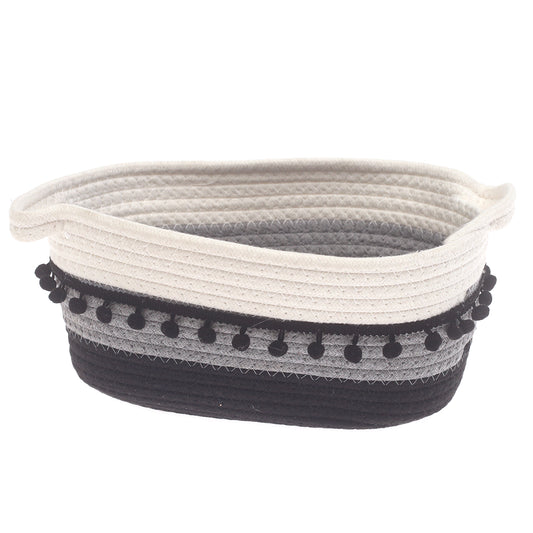 Large Black & White Storage Basket – (7.5 × 12 × 6 Inch) - Habitt