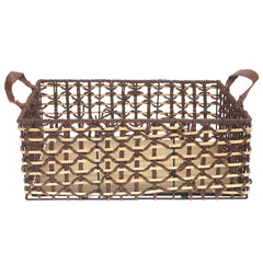 Large Brown Storage Basket – Handwoven Rectangular Organizer with Handles - Habitt