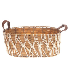 Large Natural Storage Basket with Rope Detailing & Handles – Handwoven Decorative Organizer - Habitt