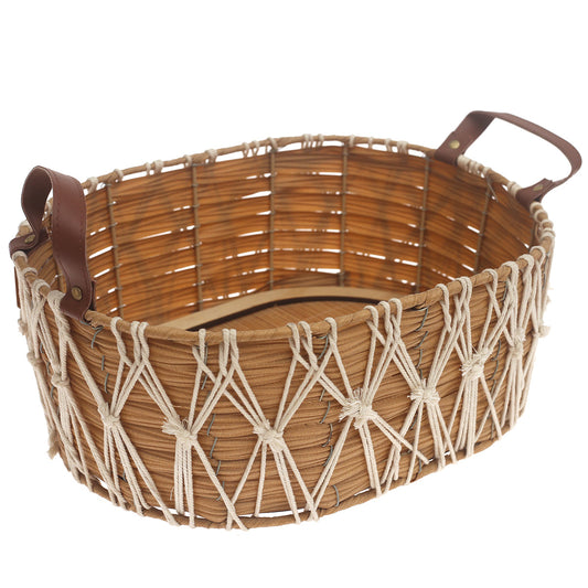 Large Natural Storage Basket with Rope Detailing & Handles – Handwoven Decorative Organizer - Habitt