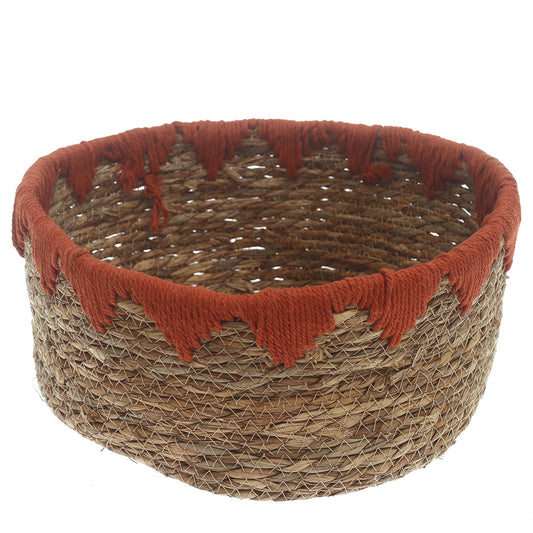 Large Rust Handwoven Storage Basket – Natural Fiber Organizer with Rustic Accent - Habitt