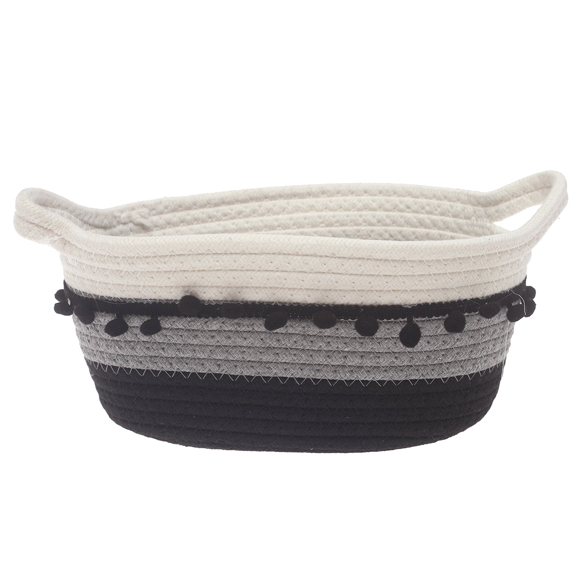 Medium Black & White Storage Basket – Handwoven Decorative Organizer - Habitt