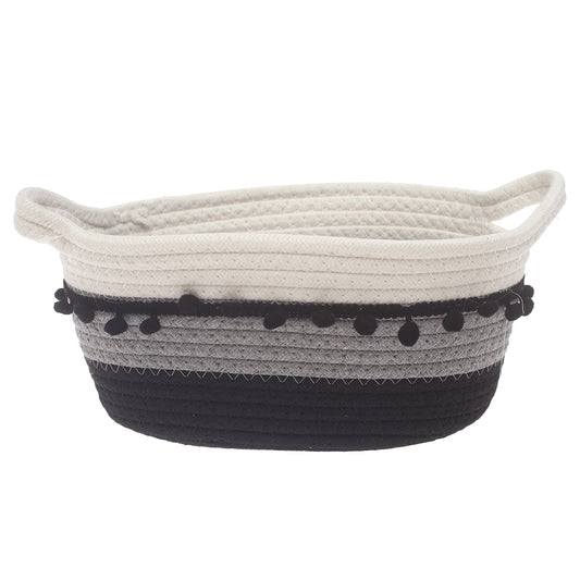 Medium Black & White Storage Basket – Handwoven Decorative Organizer - Habitt