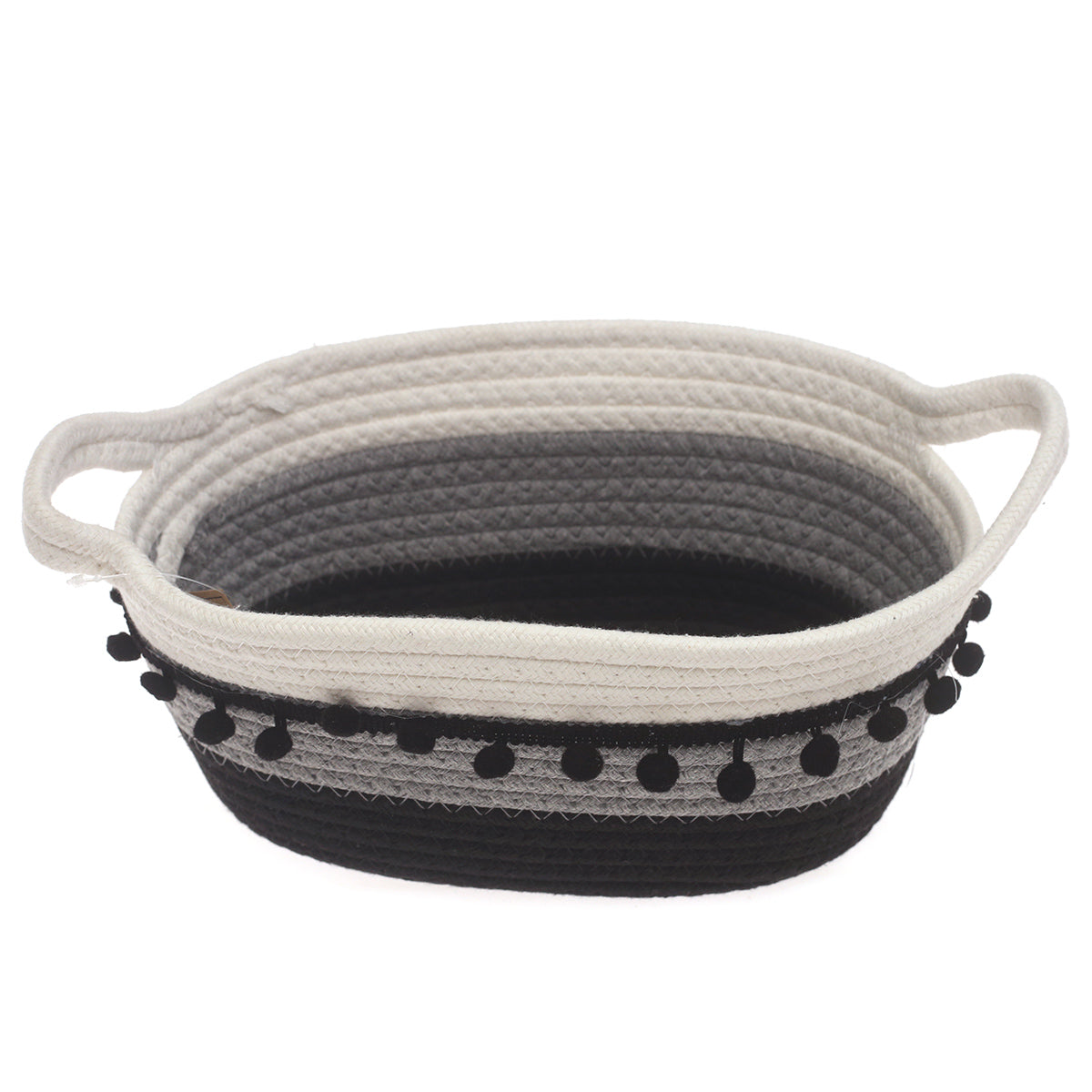 Medium Black & White Storage Basket – Handwoven Decorative Organizer - Habitt