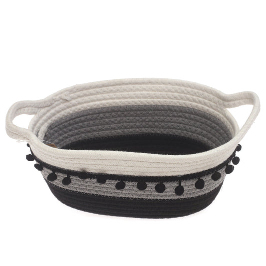 Medium Black & White Storage Basket – Handwoven Decorative Organizer - Habitt